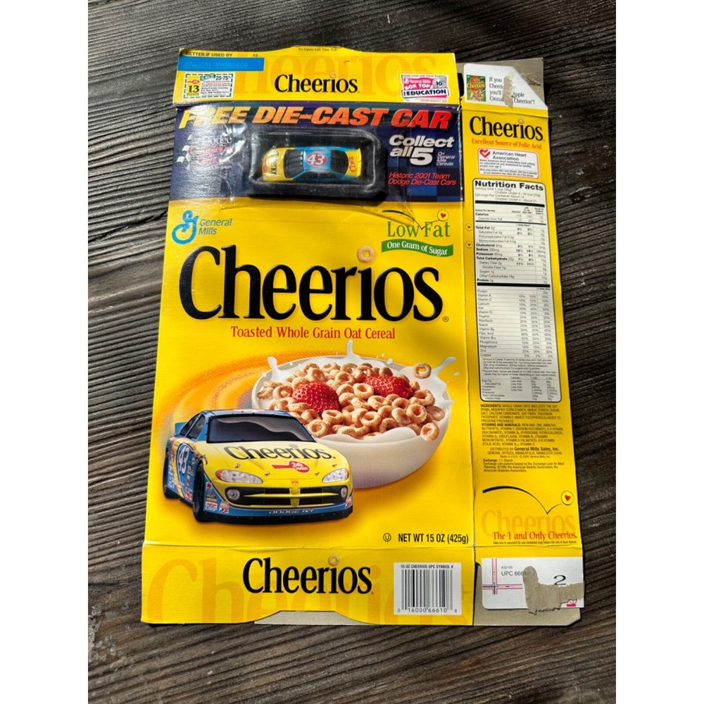 General Mills Cheerios Cereal Box #43 NASCAR 2001‎ Team Dodge Die-Cast Car Empty